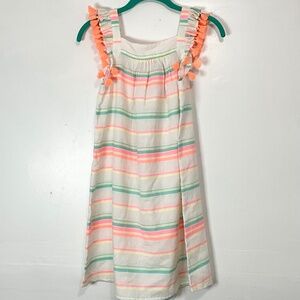 SUNUVA Teen Girls White Striped Dress Short Sleeve Tassel Trim Size 11-12